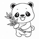Adorable Kawaii Panda Holding Bamboo Shoot Coloring Page Simple Outline  sketch template