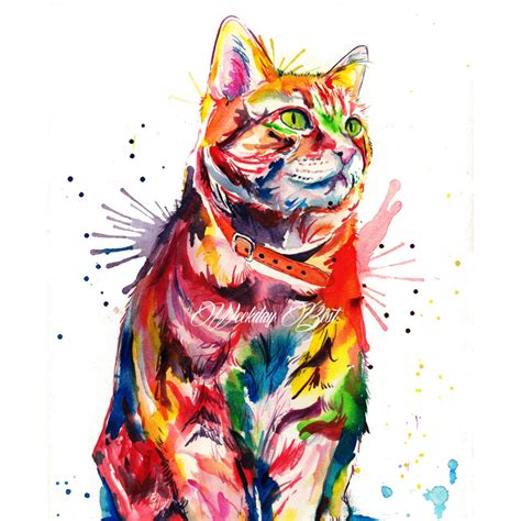 Colorful Tabby Cat Art Print Print of My Original Watercolor - Etsy UK