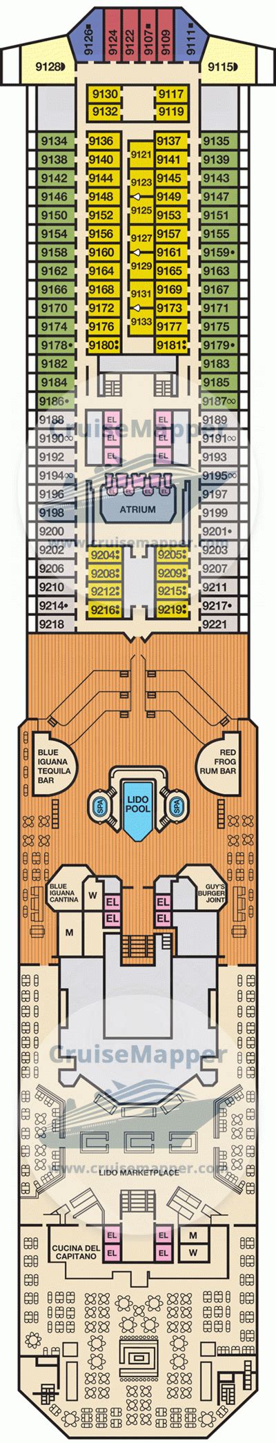 Carnival Sunshine deck 9 plan | CruiseMapper