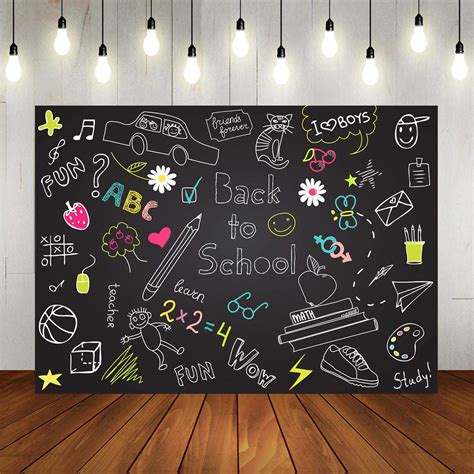 Buy Back to School Backdrop Blackboard Colorful Chalk Drawing Classroom Background for Kids Back ...