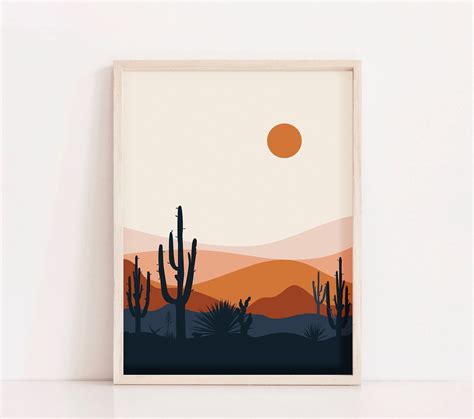 Mid Century Modern Desert Print, Cactus Print, Southwestern Decor, Desert Art, Mountain Print ...