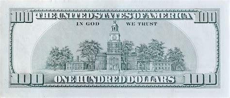 Premium Photo | Independence hall on 100 dollars banknote back side closeup macro fragment ...