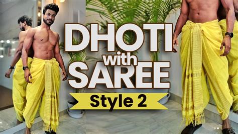 How to wear a Dhoti with Saree: Style 2 - YouTube