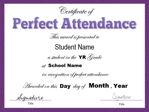 Perfect Attendance Certificate Template Word