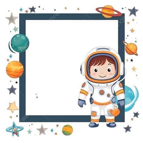 Kids Space Theme Square Single Photo Frame With Cute Astronaut And Spaceship, Child, Frame ...