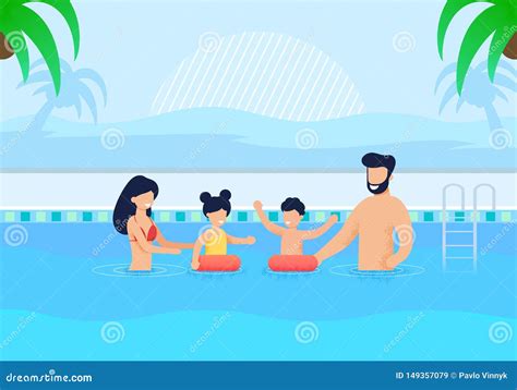 Happy Family Having Rest in Swimming Pool Cartoon Stock Vector - Illustration of recreation ...