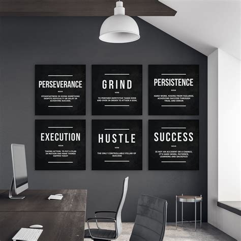 Motivational Canvas Prints Modern Office Decor Inspirational Quotes Definitions Bundle 6 Piece ...