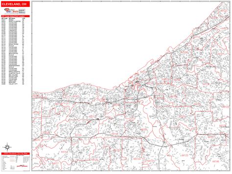 Cleveland Ohio Zip Code Wall Map (Red Line Style) by MarketMAPS - MapSales