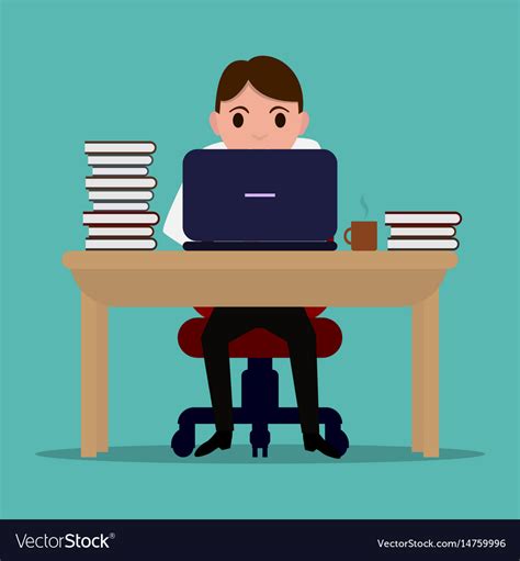 Cartoon diligent office worker at the table Vector Image