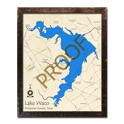 Lake Waco, Texas 3D Wooden Map | Topographic Wood Chart