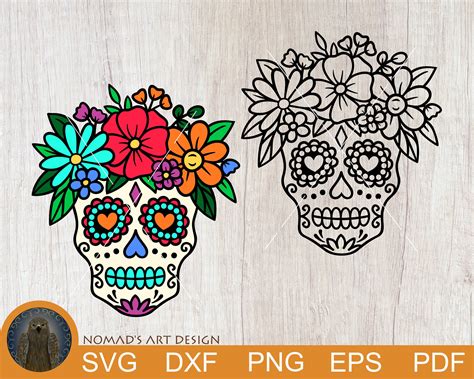 Sugar Skull Floral Svg Sugar Skull Layered Svg Candy Skull - Etsy