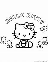 Hello Kitty Flowers And Butterfly Coloring Page Printable sketch template