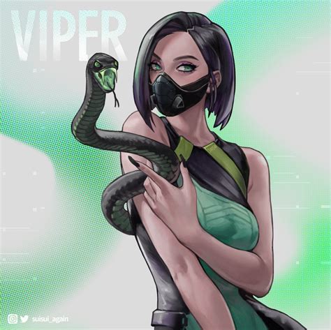 #416976 dark hair, SUISUI, viper (valorant), artwork, green eyes, Riot ...