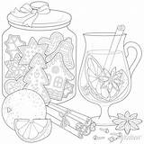 Christmas Sweets With grog Black And White Illustration For coloring  sketch template