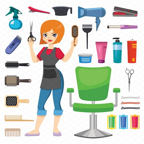 Hairdresser barber girl vector tools | Illustrator Graphics ~ Creative Market