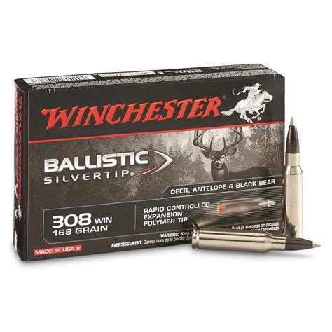 Winchester Supreme Ballistic Silvertip, .308 Winchester, BST, 168 Grain ...