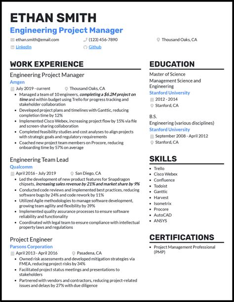 engineering project manager resume examples