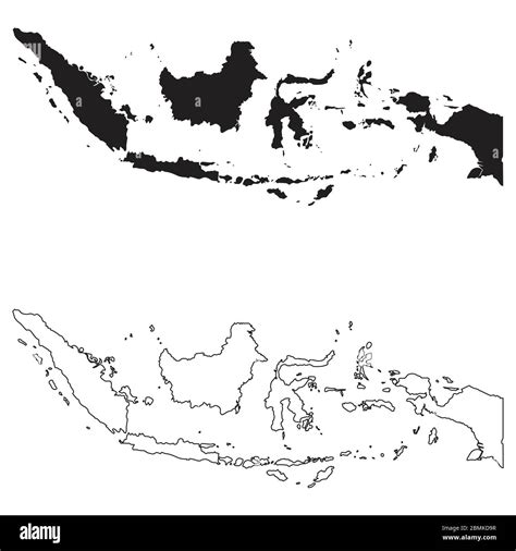 Indonesia Country Map. Black silhouette and outline isolated on white background. EPS Vector ...