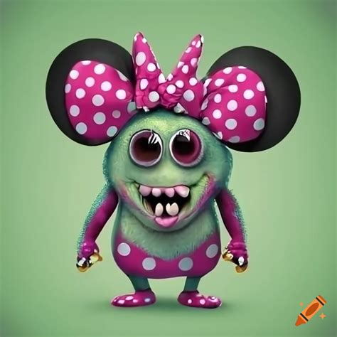 Photo realistic depiction of a cute monster with polkadot minnie mouse ears