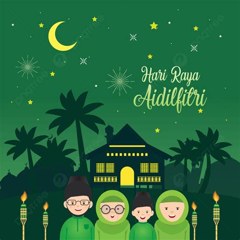 Cartoon Hari Raya Aidilfitri Flat Design Vector Background, Eid, Greet, Hari Background Image ...