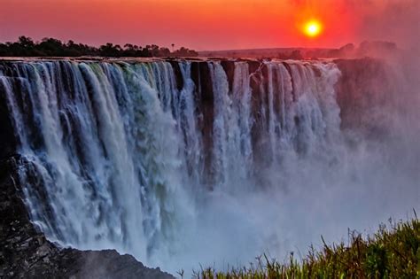 SUNSET AT THE FALLS, Victoria Falls, Africa - Colorful Waterfall Art ...