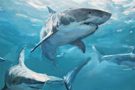 Shark Painting oil Undersea World Fish Art Canvas Large | Etsy