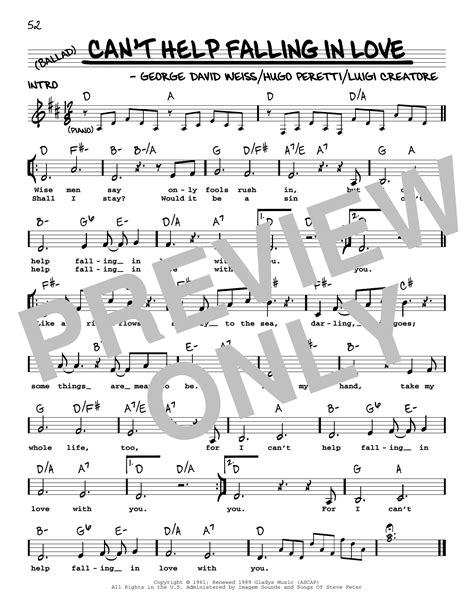 Can't Help Falling In Love by Elvis Presley Sheet Music for Real Book ...