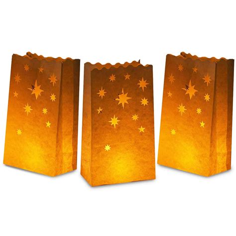 White Paper Luminary Bags - 24-Pack Candle Lantern Bags, Fire-Retardant, Star Luminaries for ...