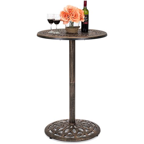 Small Bar Table Outdoor - Best Choice Products Outdoor Bar Height Cast Aluminum Round Patio ...