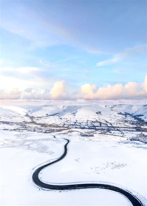 Stunning Blue Winter Snow Pink Clouds Sky Winding Icy Black Road in ...