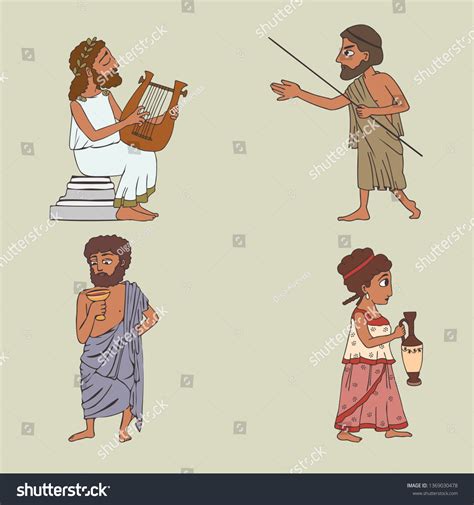 Ancient Greek People Set Four Vector Stock Vector (Royalty Free) 1369030478 | Shutterstock