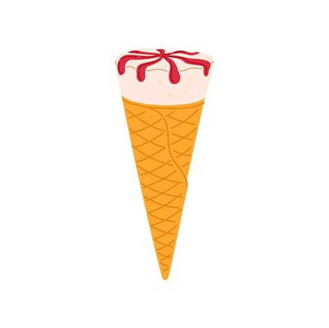 Ice cream scoop with jam in waffle cone, dessert 46637054 Vector Art at ...