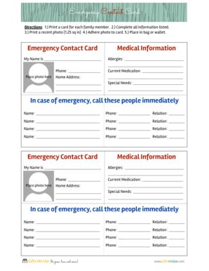 18 Printable printable emergency card for school Forms and Templates - Fillable Samples in PDF ...