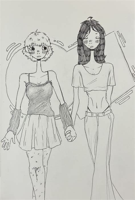 Two Sisters Holding Hands Sketch