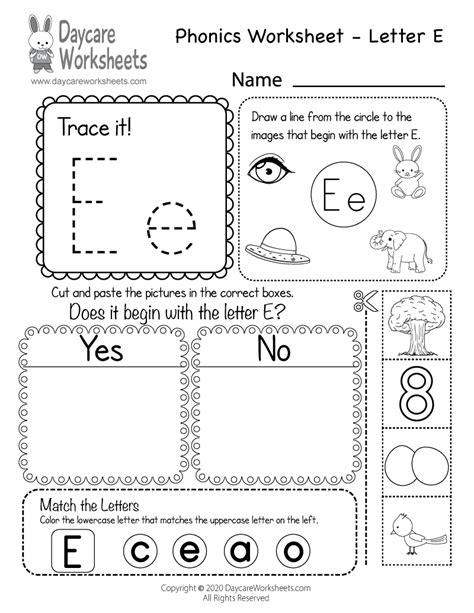 Free Letter E Phonics Worksheet for Preschool - Beginning Sounds