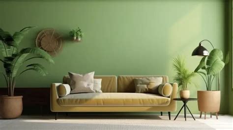 Cozy Living Room Mockup With Green Sofa And Decor In Warm Tones 3d Render Background, Poster ...