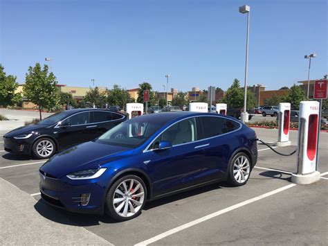 The Model X juicing up at the Petaluma Tesla supercharging station, approximately 60 kilometres ...