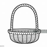 Empty Wicker Basket With Large Handle Outlined For Coloring Book On  sketch template
