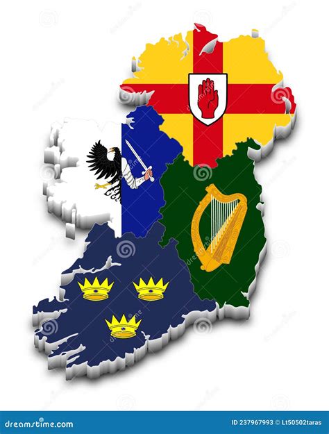 The Four Provinces Flag Of Ireland On 3d Map. Leinster, Munster, Connacht And Ulster. Vector ...