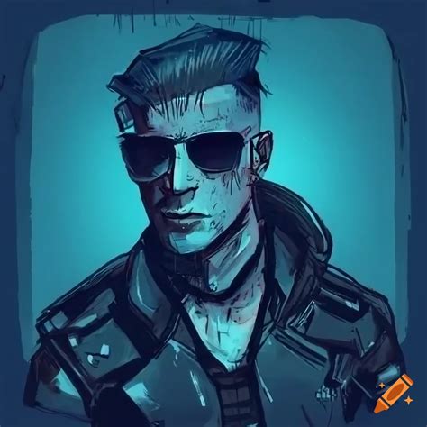 Sketch of a cyberpunk scandinavian man with white fade haircut and ...
