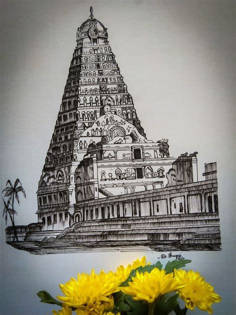 Tanjore brihadeeshwara temple drawing | Nature art drawings, Temple ...