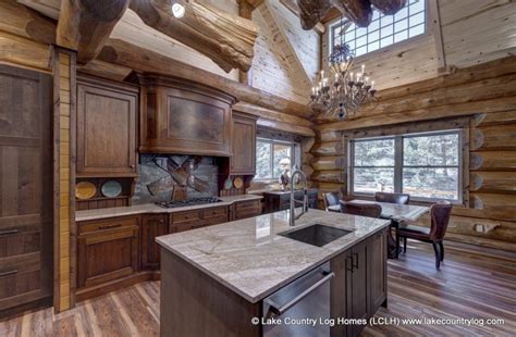 Western Red Cedar Log Cabin Home Kitchen | Timber frame homes, Cabin ...