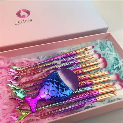 Glowii 11pcs Mermaid FishTail Eye Makeup Brush Set + Gift Box - Colour ...