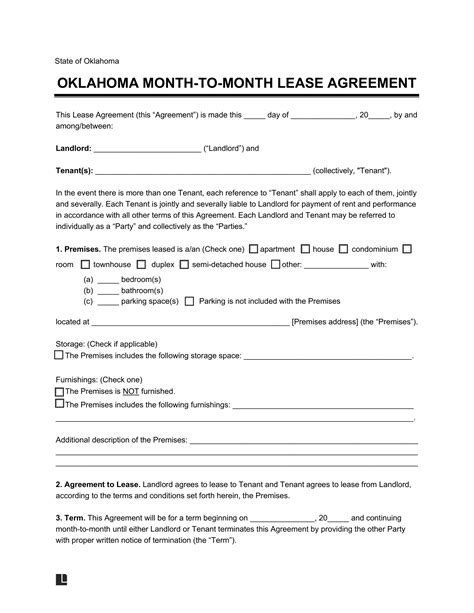 Free Oklahoma Month-to-Month Rental Agreement | PDF & Word