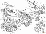 Mermaid Wrecked Ship Underwater Treasure coloring Page  Free Printable sketch template