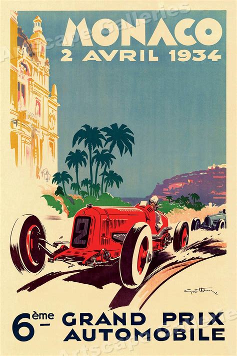 1934 Monaco Grand Prix Vintage Style Red Race Car Poster - 24x36 | eBay