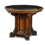 A Victorian carved oak Gothic Revival centre table by William Constantine & Co., Leeds, mid-19th ...