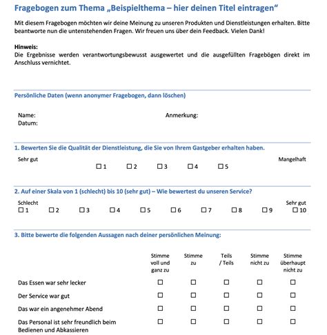 Muster, Vorlagen für Fragebogen & Umfragen