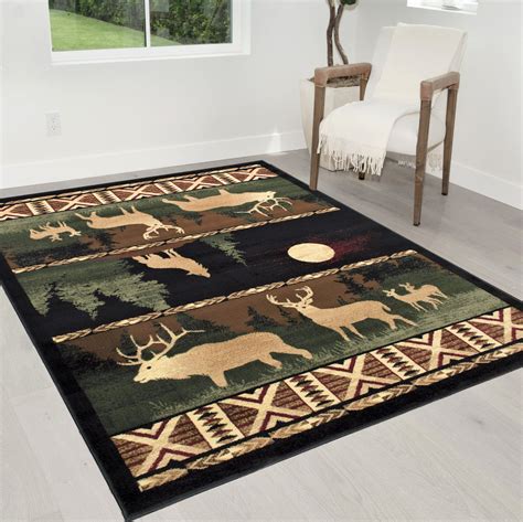 Lodge, Cabin Nature and Animals Area Rug - Nature Pattern Cabin Area Rug - Abstract, Black/Beige ...