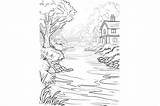 Village River Scene Adults Coloring Page Graphic By Forhadx5 · Creative  sketch template